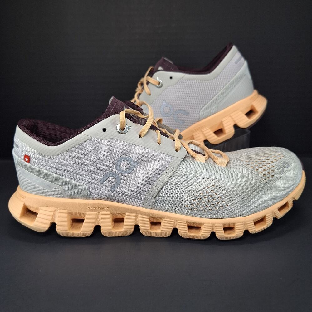 On Cloud X Womens 8.5 Silver Almond 40.99699 Athletic Running Shoes Sneakers